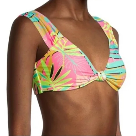 No Boundaries Other - NWT No Boundaries Women Tropical Print Swimsuit Bikini Top L Acid Pink Yellow*
